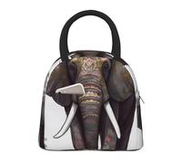 FLYIFE Elephant Print Printed Insulated Lunch Bag Cooler Tote Bag Water-Resistant Lunch Organizer for Work/School/Outdoor/Picnic, Black
