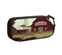 FLYIFE Farm Houses Windmill Tractor Large Pencil Bag with 2 Compartments Pencil Pen Case Pencil Pouch Bag Organizer for Girls Boys Student School Office College, Black