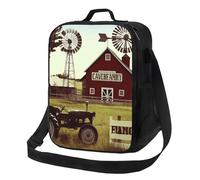 FLYIFE Farm Houses Windmill Tractor Printed Insulated Lunch Bag with Adjustable Shoulder Strap, Portable Cooler Lunch Tote Bag for Picnic/Work/School/Travel