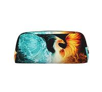 FLYIFE Fire and Water Phoenix Printed Leather Pencil Case for Girls Boys - Gold Zipper Pencil Bag Pen Pouch Cosmetic Organizer Bag for School Office Travel