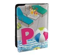 FLYIFE Flamingo and Swimming Pool Printed Passport Holder Cover, PU Leather Passport Cover Case Travel Passport Wallet for Women Men