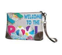 FLYIFE Flamingo And Swimming Pool Printed Wristlet Bags Leather Clutch Womens Zip Purse Wallet Handbag With Wrist Strap