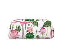 FLYIFE Flamingo Bird Round Leaves Printed Leather Pencil Case for Girls Boys - Gold Zipper Pencil Bag Pen Pouch Cosmetic Organizer Bag for School Office Travel