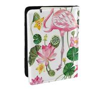 FLYIFE Flamingo Bird Round Leaves Printed Passport Holder Cover, PU Leather Passport Cover Case Travel Passport Wallet for Women Men