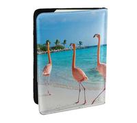 FLYIFE Flamingo on Beach Printed Passport Holder Cover, PU Leather Passport Cover Case Travel Passport Wallet for Women Men