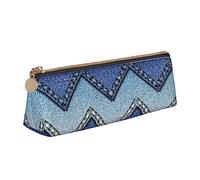 FLYIFE Gradient Blue Denim Triangle Leather Pencil Case for Girls Boys, Zipper Pencil Bag Pen Pouch Bag Organizer for Student School Office College