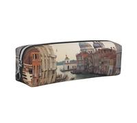 FLYIFE Grand Canal Leather Pencil Case Silver Zipper Pen Pencil Pouch Bag Organizer for Girls Boys Student School Office College