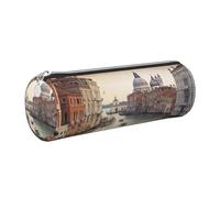 FLYIFE Grand Canal Printed Cylindrical Leather Pencil Case for Girls Boys, Silver Zipper Pencil Bag Pen Pouch Organizer for Student School Office College