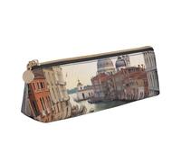 FLYIFE Grand Canal Printed Triangle Leather Pencil Case for Girls Boys, Zipper Pencil Bag Pen Pouch Bag Organizer for Student School Office College