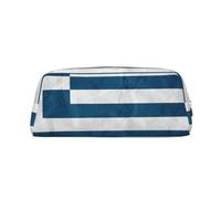 FLYIFE Greek Flag Printed Leather Pencil Case for Girls Boys - Silver Zipper Pencil Bag Pen Pouch Cosmetic Organizer Bag for School Office Travel