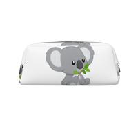 FLYIFE Green Leaf Koala Printed Leather Pencil Case for Girls Boys - Silver Zipper Pencil Bag Pen Pouch Cosmetic Organizer Bag for School Office Travel