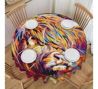FLYIFE Highland Cow Printed Round Tablecloth 60 Inch - Water-Resistant, Wrinkle-Free, Perfect For Dining & Events