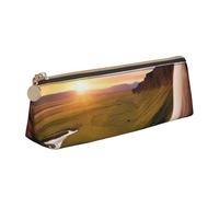 FLYIFE Iceland Waterfall River Field Sunset Printed Triangle Leather Pencil Case for Girls Boys, Zipper Pencil Bag Pen Pouch Bag Organizer for Student School Office College