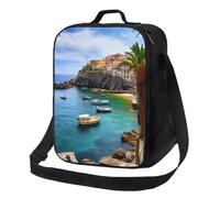 FLYIFE Italian Island Fisherman Village Printed Insulated Lunch Bag with Adjustable Shoulder Strap, Portable Cooler Lunch Tote Bag for Picnic/Work/School/Travel