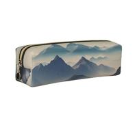 FLYIFE Landscape with Mountains and Clouds Leather Pencil Case Gold Zipper Pen Pencil Pouch Bag Organizer for Girls Boys Student School Office College