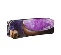 FLYIFE Lavender Flower and Spa Salt Leather Pencil Case Silver Zipper Pen Pencil Pouch Bag Organizer for Girls Boys Student School Office College