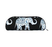 FLYIFE Leather Pencil Case with Aztec Elephant Print - Silver Zipper Pencil Bag Pen Pouch for Girls Boys, Cosmetic Organizer Bag for School Office Travel