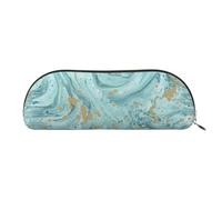 FLYIFE Leather Pencil Case with Azurite Teal and Foil Gold Oil Marble Pattern Print - Gold Zipper Pencil Bag Pen Pouch for Girls Boys, Cosmetic Organizer Bag for School Office Travel
