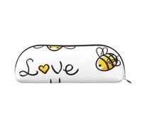 FLYIFE Leather Pencil Case with Bee Love Honey Print - Silver Zipper Pencil Bag Pen Pouch for Girls Boys, Cosmetic Organizer Bag for School Office Travel