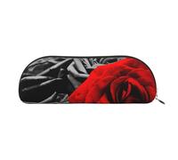 FLYIFE Leather Pencil Case with Black White and Red Roses Print - Gold Zipper Pencil Bag Pen Pouch for Girls Boys, Cosmetic Organizer Bag for School Office Travel