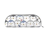 FLYIFE Leather Pencil Case with Cute Penguin Print - Silver Zipper Pencil Bag Pen Pouch for Girls Boys, Cosmetic Organizer Bag for School Office Travel