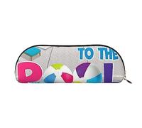 FLYIFE Leather Pencil Case with Flamingo and Swimming Pool Print - Gold Zipper Pencil Bag Pen Pouch for Girls Boys, Cosmetic Organizer Bag for School Office Travel