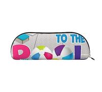 FLYIFE Leather Pencil Case with Flamingo and Swimming Pool Print - Silver Zipper Pencil Bag Pen Pouch for Girls Boys, Cosmetic Organizer Bag for School Office Travel