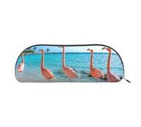 FLYIFE Leather Pencil Case with Flamingo On Beach Print - Silver Zipper Pencil Bag Pen Pouch for Girls Boys, Cosmetic Organizer Bag for School Office Travel