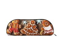 FLYIFE Leather Pencil Case with Gingerbread Cookies Print - Gold Zipper Pencil Bag Pen Pouch for Girls Boys, Cosmetic Organizer Bag for School Office Travel