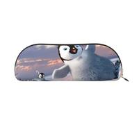 FLYIFE Leather Pencil Case with Happy Penguin Print - Gold Zipper Pencil Bag Pen Pouch for Girls Boys, Cosmetic Organizer Bag for School Office Travel