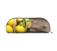FLYIFE Leather Pencil Case with One Basket Lemons Print - Gold Zipper Pencil Bag Pen Pouch for Girls Boys, Cosmetic Organizer Bag for School Office Travel