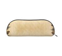 FLYIFE Leather Pencil Case with Pine Cone Border Print - Gold Zipper Pencil Bag Pen Pouch for Girls Boys, Cosmetic Organizer Bag for School Office Travel