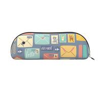 FLYIFE Leather Pencil Case with Postal Stationery Print - Gold Zipper Pencil Bag Pen Pouch for Girls Boys, Cosmetic Organizer Bag for School Office Travel