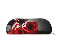 FLYIFE Leather Pencil Case with Red Rose and Wine Romantic Lovers Decor Print - Silver Zipper Pencil Bag Pen Pouch for Girls Boys, Cosmetic Organizer Bag for School Office Travel