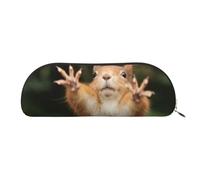 FLYIFE Leather Pencil Case with Squirrel Funny Animal Print - Gold Zipper Pencil Bag Pen Pouch for Girls Boys, Cosmetic Organizer Bag for School Office Travel