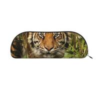 FLYIFE Leather Pencil Case with Tiger in The Jungle Print - Gold Zipper Pencil Bag Pen Pouch for Girls Boys, Cosmetic Organizer Bag for School Office Travel