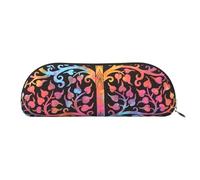 FLYIFE Leather Pencil Case with Tree of Life and Tie Dye Elephant Print - Gold Zipper Pencil Bag Pen Pouch for Girls Boys, Cosmetic Organizer Bag for School Office Travel