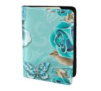 FLYIFE Light Blue Butterfly Printed Passport Holder Cover 5.5 inches, Leather Passport Cover Case Travel Passport Wallet for Women Men