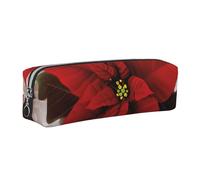 FLYIFE Merry Christmas Flower Leather Pencil Case Silver Zipper Pen Pencil Pouch Bag Organizer for Girls Boys Student School Office College