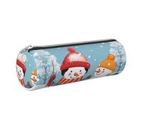FLYIFE Merry Christmas Printed Cylindrical Leather Pencil Case for Girls Boys, Silver Zipper Pencil Bag Pen Pouch Organizer for Student School Office College