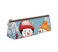 FLYIFE Merry Christmas Printed Triangle Leather Pencil Case for Girls Boys, Zipper Pencil Bag Pen Pouch Bag Organizer for Student School Office College