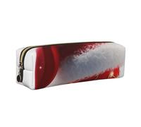 FLYIFE Merry Christmas Santa Hat Leather Pencil Case Gold Zipper Pen Pencil Pouch Bag Organizer for Girls Boys Student School Office College