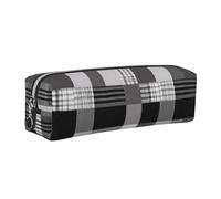 FLYIFE Monochrome Plaid Leather Pencil Case Silver Zipper Pen Pencil Pouch Bag Organizer for Girls Boys Student School Office College