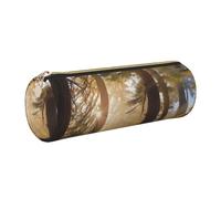 FLYIFE National Parks Sunshine Trees Printed Cylindrical Leather Pencil Case for Girls Boys, Gold Zipper Pencil Bag Pen Pouch Organizer for Student School Office College