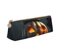 FLYIFE Night Halloween Bat Printed Triangle Leather Pencil Case for Girls Boys, Zipper Pencil Bag Pen Pouch Bag Organizer for Student School Office College