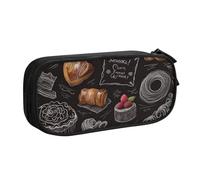 FLYIFE Pastries On Chalkboard Large Pencil Bag with 2 Compartments Pencil Pen Case Pencil Pouch Bag Organizer for Girls Boys Student School Office College, Black