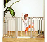 FLYIFE Pet Playpens Metal White Auto Close Pressure Mount Safety Gate for Stairs, Hallways and Doors Staircase-Balusters/139-146Cm