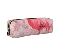 FLYIFE Pink Flamingo and Snowflake Leather Pencil Case Gold Zipper Pen Pencil Pouch Bag Organizer for Girls Boys Student School Office College