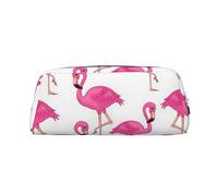 FLYIFE Pink Flamingo Printed Leather Pencil Case for Girls Boys - Silver Zipper Pencil Bag Pen Pouch Cosmetic Organizer Bag for School Office Travel