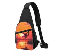 FLYIFE Pink Flamingo Sunset Printed Sling Bag Chest Bag for Men Women, Casual Sling Shoulder Backpack Crossbody Bag